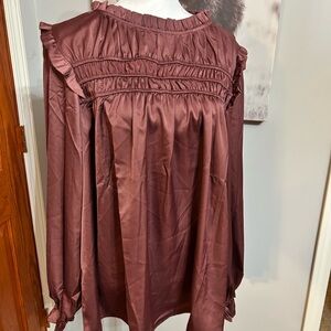 Elegant Ruffled Blouse - Brown